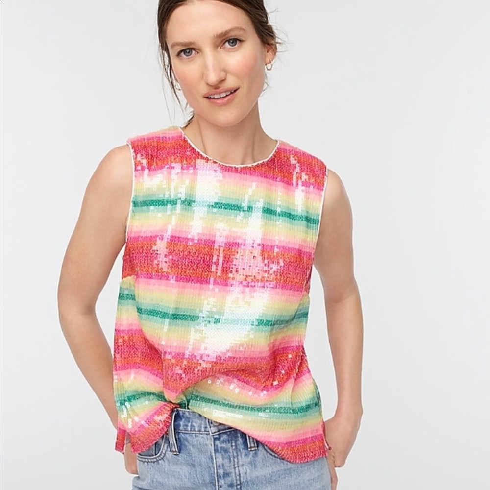 J Crew Watermelon Stripe Sequin Tank Top Size XS